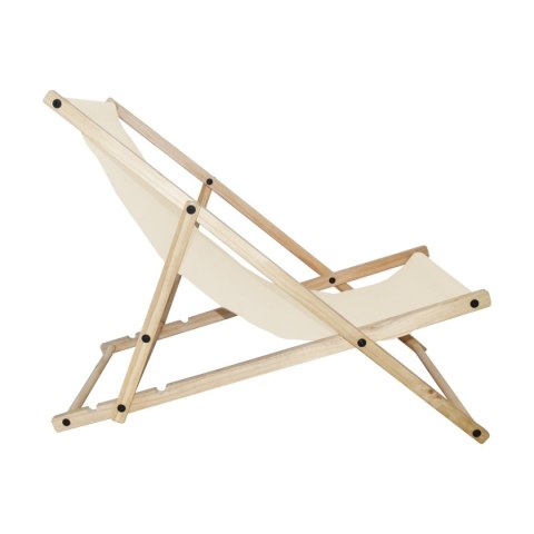 Beżowe składane krzesło plażowe / leżak kempingowy ogrodowy – drewniane, mobilne siedzisko outdoorowe