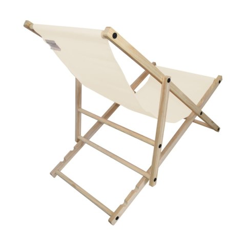 Beżowe składane krzesło plażowe / leżak kempingowy ogrodowy – drewniane, mobilne siedzisko outdoorowe
