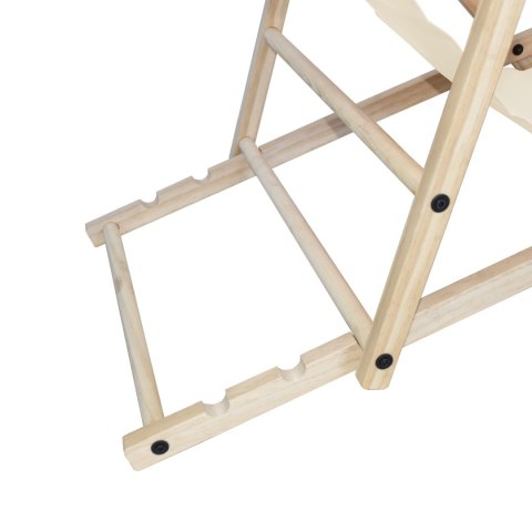 Beżowe składane krzesło plażowe / leżak kempingowy ogrodowy – drewniane, mobilne siedzisko outdoorowe