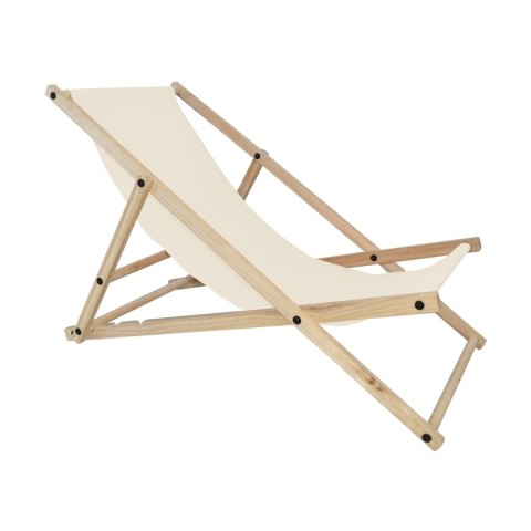 Beżowe składane krzesło plażowe / leżak kempingowy ogrodowy – drewniane, mobilne siedzisko outdoorowe