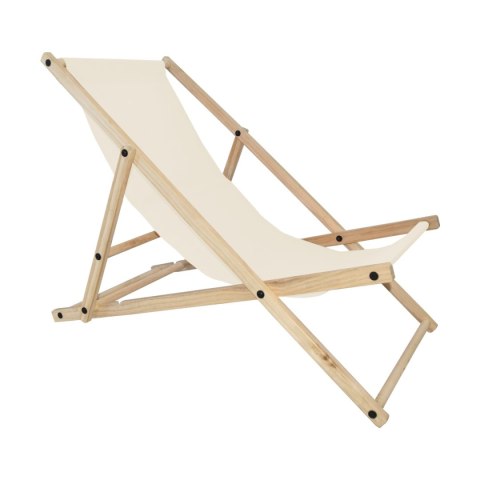 Beżowe składane krzesło plażowe / leżak kempingowy ogrodowy – drewniane, mobilne siedzisko outdoorowe