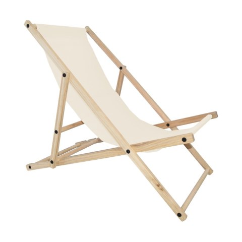 Beżowe składane krzesło plażowe / leżak kempingowy ogrodowy – drewniane, mobilne siedzisko outdoorowe