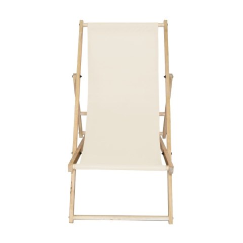 Beżowe składane krzesło plażowe / leżak kempingowy ogrodowy – drewniane, mobilne siedzisko outdoorowe