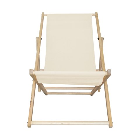 Beżowe składane krzesło plażowe / leżak kempingowy ogrodowy – drewniane, mobilne siedzisko outdoorowe