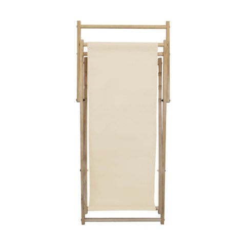 Beżowe składane krzesło plażowe / leżak kempingowy ogrodowy – drewniane, mobilne siedzisko outdoorowe