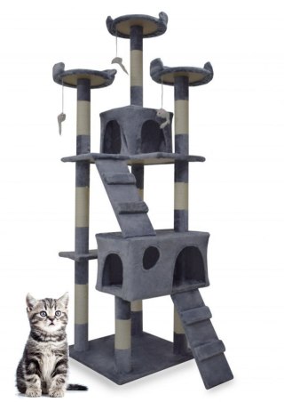 DRAPAK DLA KOTA DRZEWKO 170CM SZARY STABILNY DOMEK Z SIZALEM DO DRAPANIA