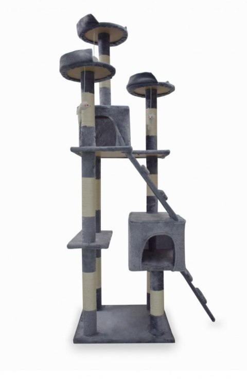 DRAPAK DLA KOTA DRZEWKO 170CM SZARY STABILNY DOMEK Z SIZALEM DO DRAPANIA