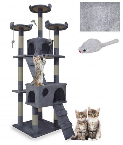 DRAPAK DLA KOTA DRZEWKO 170CM SZARY STABILNY DOMEK Z SIZALEM DO DRAPANIA