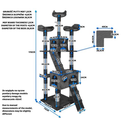 DRAPAK DLA KOTA DUŻY DRZEWKO SOLIDNY LEGOWISKO XL 170CM CIEMNOSZARY BITUXX
