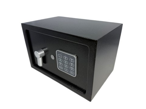 Domowy biurowy sejf czarny zamykany na kod oraz klucz czarny nowoczesny design stalowy solidny