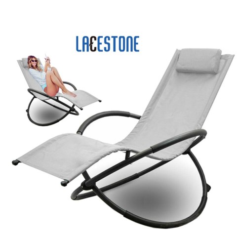FOTEL OGRODOWY LEŻAK BUJANY WODOODPORNY LEKKI SZARY NA PŁOZACH + PODUSZKA