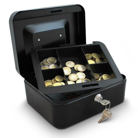 Czarna kasetka na klucz 20 cm – metalowy schowek na pieniądze, biżuterię i drobiazgi z zamkiem