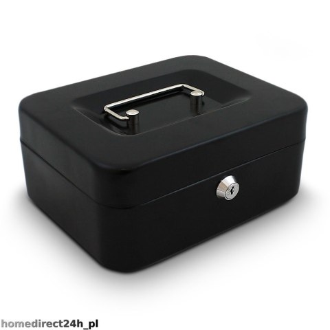 Czarna kasetka na klucz 20 cm – metalowy schowek na pieniądze, biżuterię i drobiazgi z zamkiem