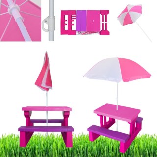 ŁAWKA ŁAWECZKA OGRODOWA DLA DZIECI Z PARASOLEM RÓŻOWA
