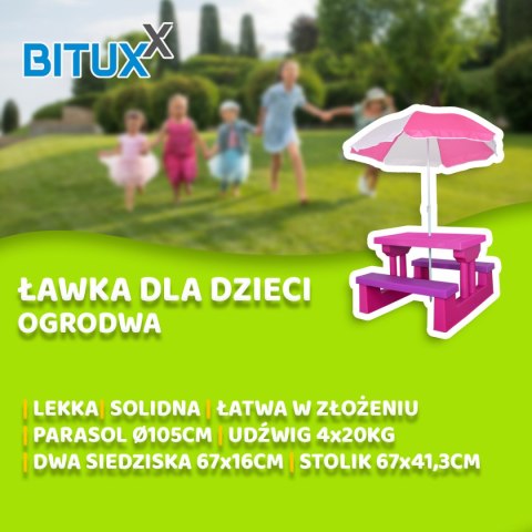 ŁAWKA ŁAWECZKA OGRODOWA DLA DZIECI Z PARASOLEM RÓŻOWA