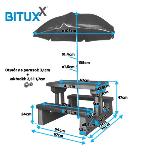ŁAWKA ŁAWECZKA OGRODOWA DLA DZIECI Z PARASOLEM RÓŻOWA