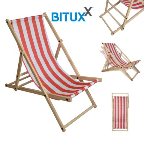 LEŻAK DREWNIANY OGRODOWY SKŁADANY Z REGULACJĄ WYSOKOŚCI CZERWONO-BIAŁY