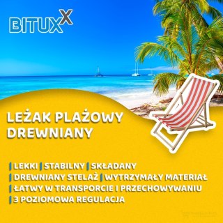 LEŻAK DREWNIANY OGRODOWY SKŁADANY Z REGULACJĄ WYSOKOŚCI CZERWONO-BIAŁY