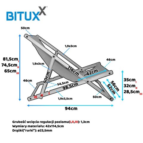LEŻAK DREWNIANY OGRODOWY SKŁADANY Z REGULACJĄ WYSOKOŚCI CZERWONO-BIAŁY