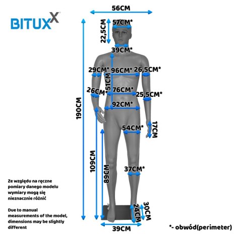 MANEKIN MĘSKI PEŁNOPOSTACIOWY WYSTAWOWY NA WITRYNĘ SKLEPOWĄ 190CM