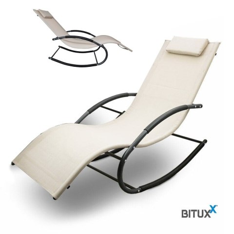 leżak ogrodowy materiałowy Bujany Bituxx na taras beżowy