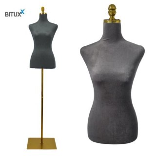 Manekin krawiecki szary welur z regulacją wysokości doskonały do aranżacji przestrzeni sprzedażowych