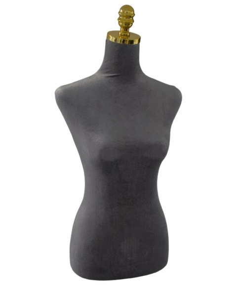 Manekin krawiecki szary welur z regulacją wysokości doskonały do aranżacji przestrzeni sprzedażowych