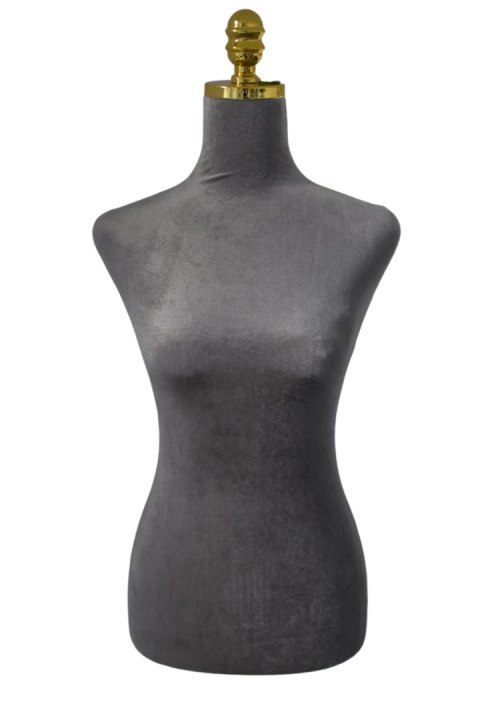 Manekin krawiecki szary welur z regulacją wysokości doskonały do aranżacji przestrzeni sprzedażowych