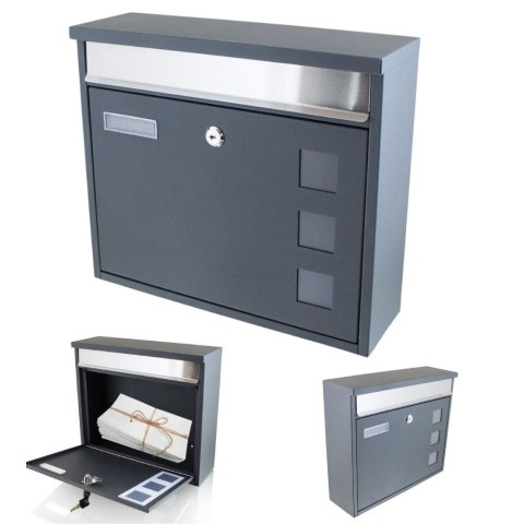 NOWOCZESNA SKRZYNKA POCZTOWA NA LISTY SOLIDNA CIEMNOSZARA BITUXX