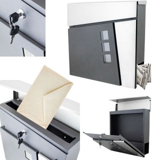 NOWOCZESNA SKRZYNKA POCZTOWA NA LISTY Z OKIENKAMI NAŚCIENNA + GAZETNIK