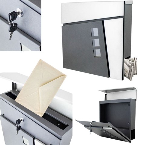 NOWOCZESNA SKRZYNKA POCZTOWA NA LISTY Z OKIENKAMI NAŚCIENNA + GAZETNIK