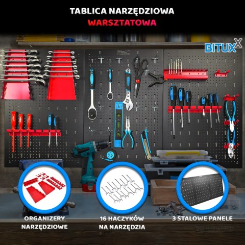 3‑częściowa tablica narzędziowa Bituxx z perforowanej blachy – organizer narzędzi do garażu, warsztatu i miejsca pracy