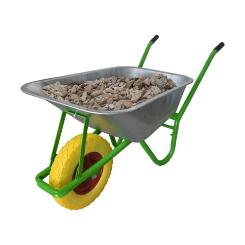 Taczka ogrodowa do 250kg pojemność 100 litrów zielony stelaż żółte koło pełne