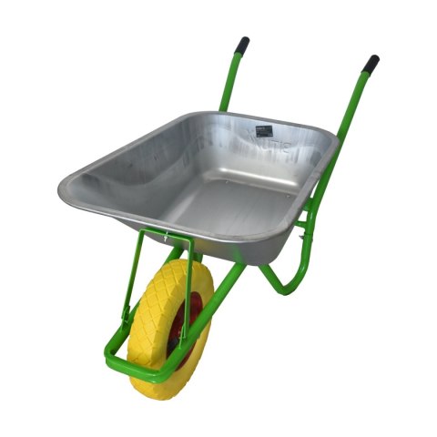 Taczka ogrodowa do 250kg pojemność 100 litrów zielony stelaż żółte koło pełne