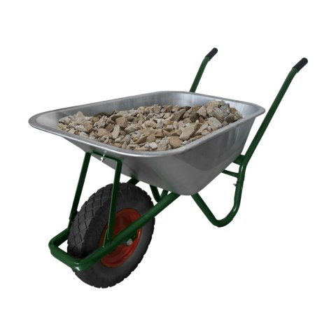 Taczka ogrodowa mocna solidna budowlana taczka z czarnym kołem ocynkowana misa pojemność do 100 ltrów