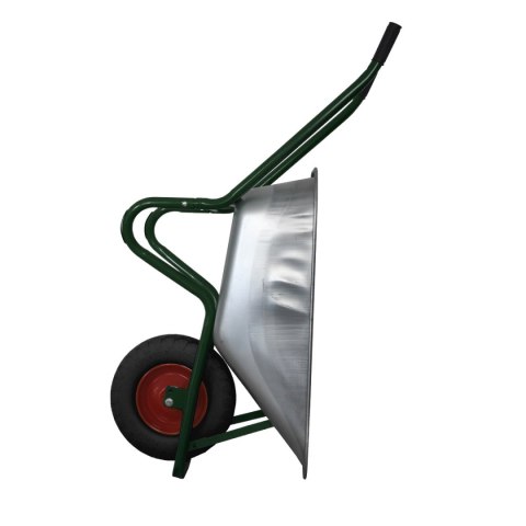 Taczka ogrodowa mocna solidna budowlana taczka z czarnym kołem ocynkowana misa pojemność do 100 ltrów