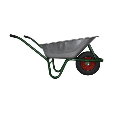 Taczka ogrodowa mocna solidna budowlana taczka z czarnym kołem ocynkowana misa pojemność do 100 ltrów