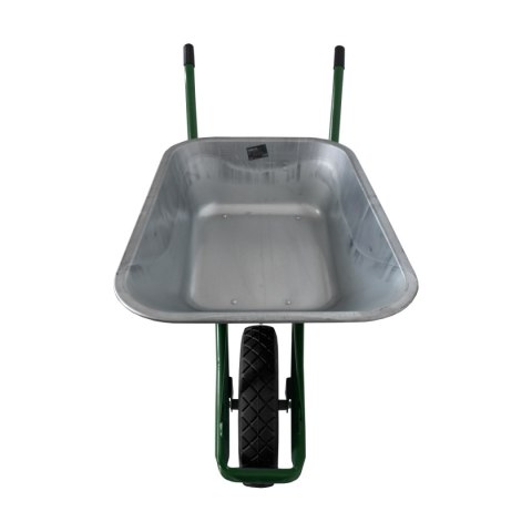 Taczka ogrodowa mocna solidna budowlana taczka z czarnym kołem ocynkowana misa pojemność do 100 ltrów