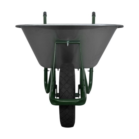 Taczka ogrodowa mocna solidna budowlana taczka z czarnym kołem ocynkowana misa pojemność do 100 ltrów