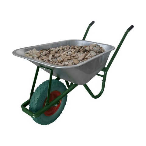 Taczka ogrodowa budowlana misa ocynkowana zielone koło stabilna wytrzymała taczka do 100litrów pojemności