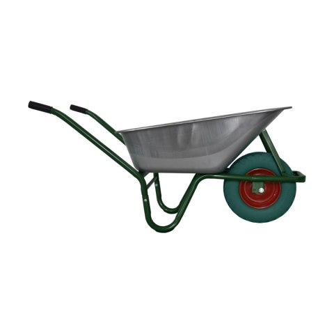 Taczka ogrodowa budowlana misa ocynkowana zielone koło stabilna wytrzymała taczka do 100litrów pojemności