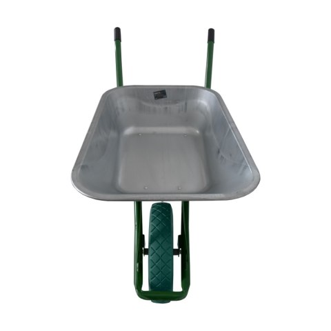 Taczka ogrodowa budowlana misa ocynkowana zielone koło stabilna wytrzymała taczka do 100litrów pojemności