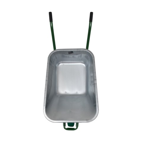 Taczka ogrodowa budowlana misa ocynkowana zielone koło stabilna wytrzymała taczka do 100litrów pojemności