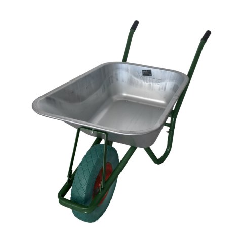 Taczka ogrodowa budowlana misa ocynkowana zielone koło stabilna wytrzymała taczka do 100litrów pojemności