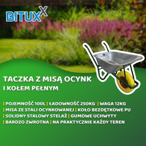 TACZKA OGRODOWA TACZKI MOCNA 100L BUDOWLANA + KOŁO ŻÓŁTE CYNK