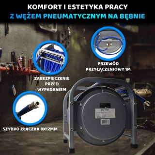 WĄŻ PNEUMATYCZNY BITUXX 30M Z AUTOMATYCZNYM BĘBNEM WYTRZYMAŁOŚĆ 16 BAR