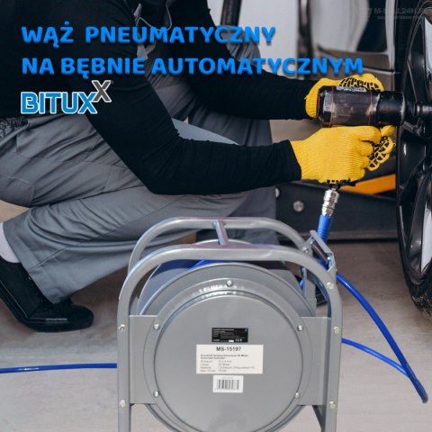 WĄŻ PNEUMATYCZNY BITUXX 30M Z AUTOMATYCZNYM BĘBNEM WYTRZYMAŁOŚĆ 16 BAR