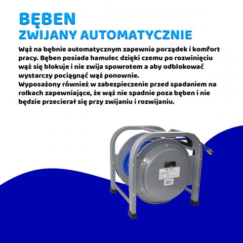 WĄŻ PNEUMATYCZNY BITUXX 30M Z AUTOMATYCZNYM BĘBNEM WYTRZYMAŁOŚĆ 16 BAR