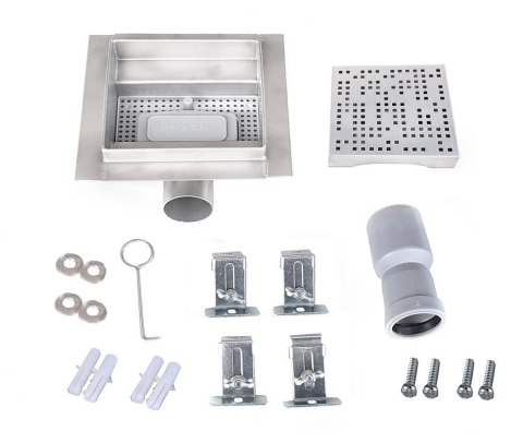 ODPŁYW KWADRATOWY KRATA ŚCIEKOWA PRYSZNICOWY 20X20CM STAL NIERDZEWNA PIXEL