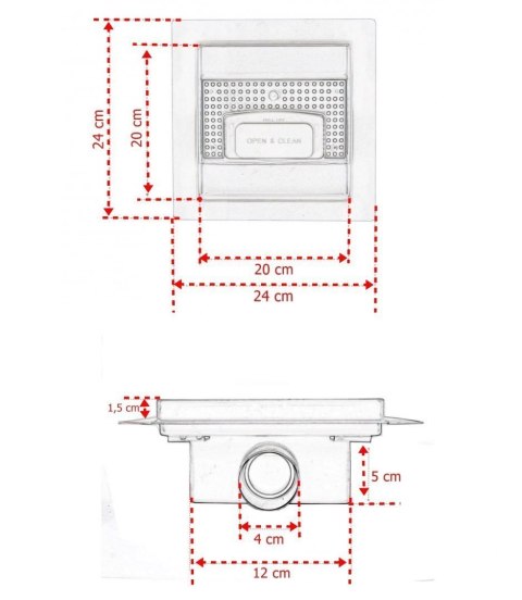 ODPŁYW KWADRATOWY KRATA ŚCIEKOWA PRYSZNICOWY 20X20CM STAL NIERDZEWNA PIXEL